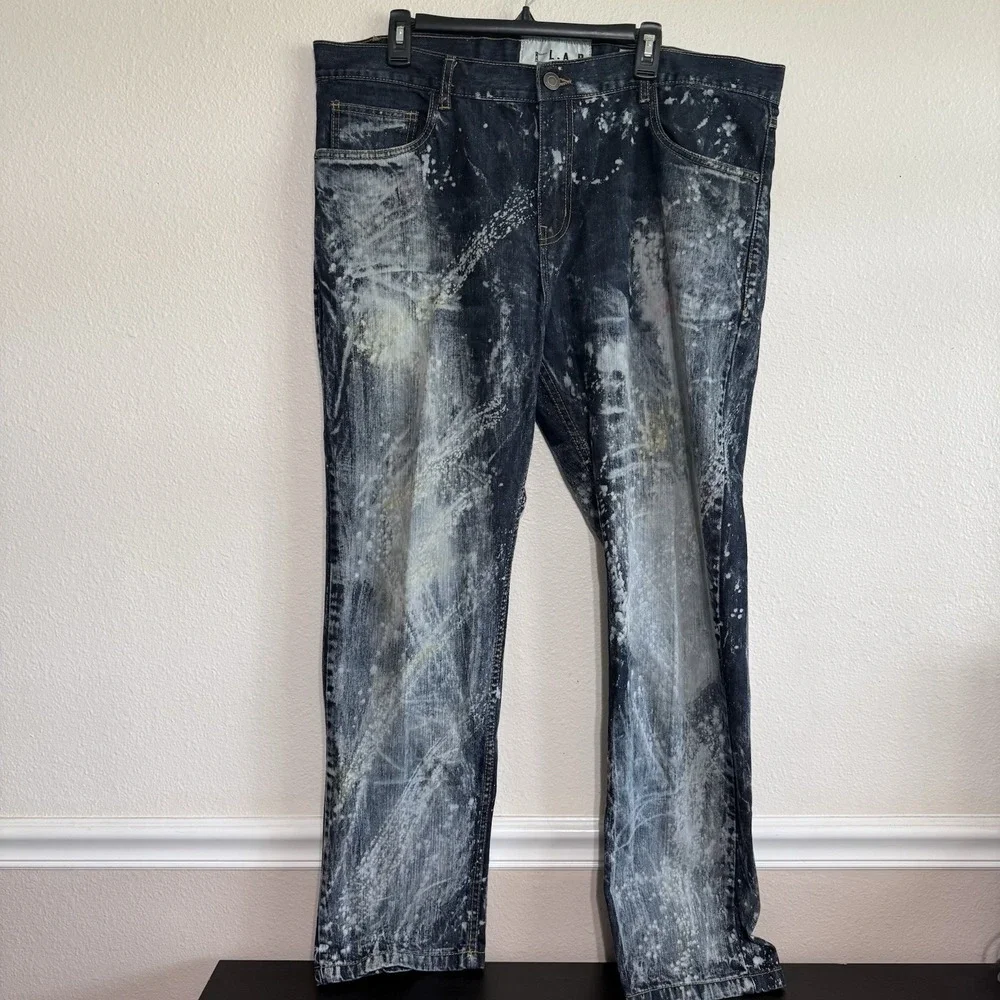 LAB Liberation A Bleu Jeans 40x32 Mens Slim Straight Distressed Splatter Bleach‎